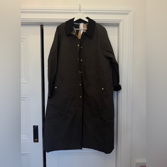 J-Crew Long Dark Brown Waxed Cotton Corduroy Collar Barn Coat NWT XL - Picture 3 of 5